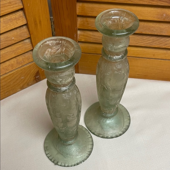 Green Recycled Glass Candlestick Pair - Made in Spain - Picture 13 of 13